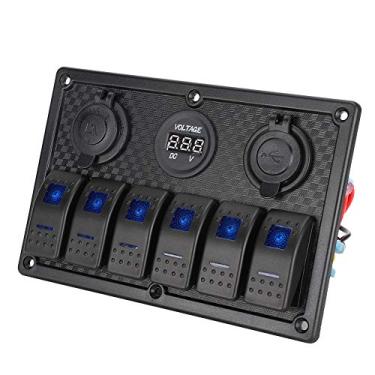 Imagem de Painel de interruptores balancim 4 entradas Sw 12V-24V 6 entradas painel de interruptor basculante com soquete de isqueiro 2 voltímetro USB para carro, barco, caminhão, RV