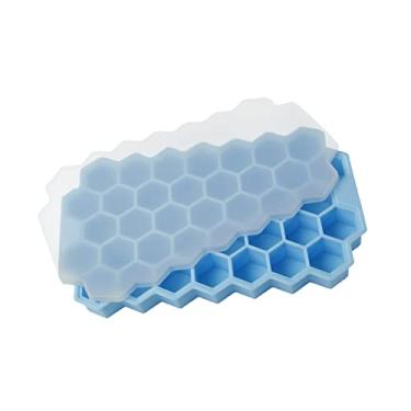 Imagem de Bandeja de cubo de gelo 37 grades bandeja de cubo de gelo molde de silicone para máquina de cubos de gelo com tampas para bar de sorvete festa uísque coquetel ferramentas de bebida fria molde de cubo de gelo (cor: azul celeste)