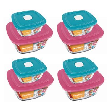 Imagem de Kit 8 Potes Quadrado Vidro 300ml 500ml Nadir Marinex