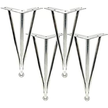 Imagem de KRASS Conjunto de 4 pernas de mesa de café, pernas ajustáveis para móveis, pernas de mesa de metal, pernas de móveis de aço inoxidável, pernas de mesa de grampo de cabelo resistente, prata, 25 cm/9,84 polegadas, Collector88