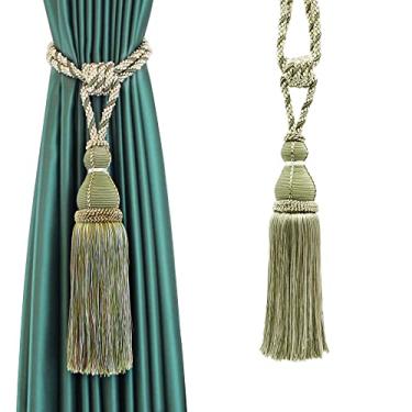 Imagem de 1 peça borla tieback cortina acessórios suporte de cortina de bola pendurada de poliéster fivela corda decoração de casa borlas gravata de cortina de franja, verde, 2 peças