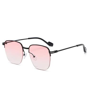 Imagem de Óculos de sol masculinos metal meia armação gradiente rosa óculos de sol de rua moda anti-azul óculos de luz, 1, tamanho único
