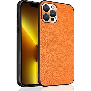 Imagem de HAODEE Capa para iPhone 13 Pro Max/13 Pro/13/13 Mini, capa de telefone à prova de choque de negócios de couro genuíno ultra fina, proteção de câmera, capa luxuosa e elegante (cor: laranja, tamanho: 13 mini 5,4 polegadas)