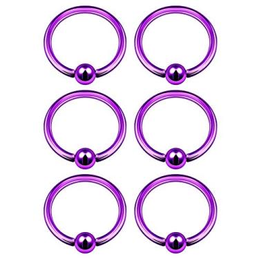 Imagem de KJM Fashion 6 peças anodizado roxo BCR aro 14 g 1/2 12 mm 4 mm bola cartilagem tragus nariz septo brincos sobrancelha piercing jóias 6575