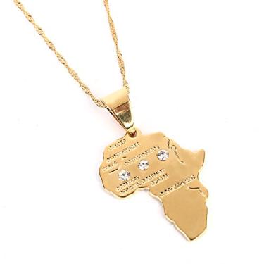 Imagem de Colar com pingente de mapa da África de cristal feminino menina banhado a ouro 24K mapa africano item hiphop pingente de atacado (pingente de mapa com pedra)