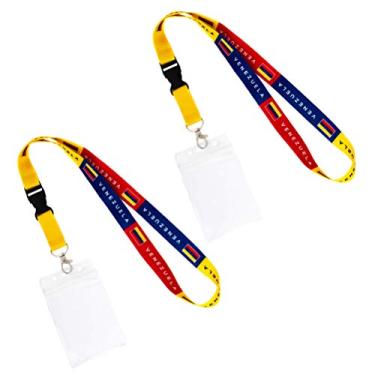 Imagem de Cordão para bandeira do país da Venezuela, pacote com 2 unidades de cartão de identificação removível à prova d'água com zíper, fivela de encaixe, fivela de identificação masculina, feminina, adulto (azul)
