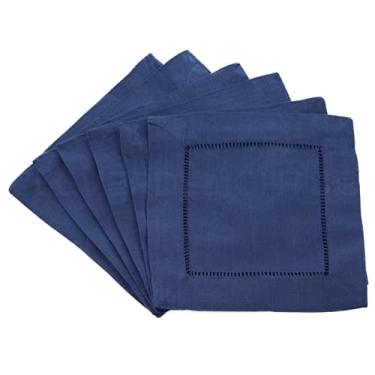 Imagem de Guardanapos de coquetel 12 CleverDelights Navy Hemstitch – 15,24 cm x 15,24 cm – Mistura de linho de algodão 45/55 – Guardanapos para bebidas com costura de bainha – Azul escuro 15 cm