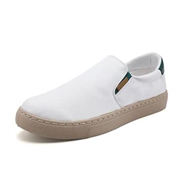 Imagem de bestgift Multicolor Sapatos masculinos de tamanho extra grande Sapatos de Lona de Seda de Seda para Homens Sapatos de Embarque Casual Preguiçoso para Homens Sapatos de Roupa para Homens Branco 38.5
