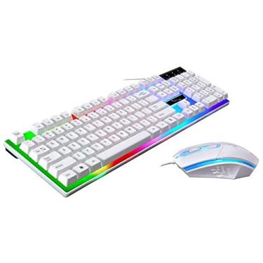 Imagem de Teclado LED multicolorido retroiluminação ajustável USB com fio conjunto de mouse e teclado para jogos conjunto de mouse e teclado para jogos