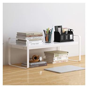 Imagem de Estante simples arte de ferro prateleira de mesa organizador de mesa prateleira de armazenamento de escritório pequeno prateleira de exibição para materiais de escritório cozinha banheiro dormitório, estante branca (cor: branco-a, tamanho: 40x20x18