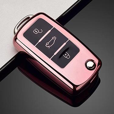 Imagem de YJADHU Capa de chave de carro estilo carbono TPU macio, apto para VW Polo Golf Passat para Skoda Octavia A5 Bora Jetta Seat Ibiza Leon, 9