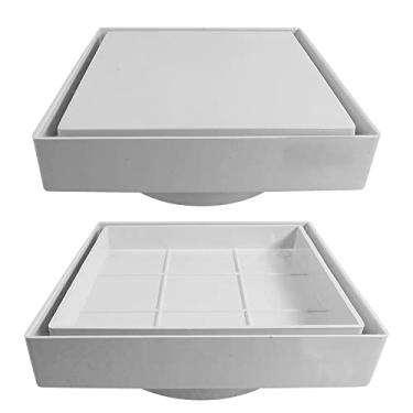 Imagem de Ralo 10x10 Oculto Invisível Seca Piso Porcelanato Inteligente Quadrado Banheiro Sacada Lavanderia Cozinha Lavabo Quintal Garagem (Branco)
