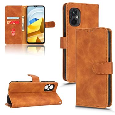 Imagem de Capas de telefone Business Skin Feel compatíveis com Xiaomi Poco M5 M 5 4G Capa de couro Slots para cartão Suporte de clipe de carteira Capa de telefone à prova de choque (marrom, Xiaomi Poco M5 4G)