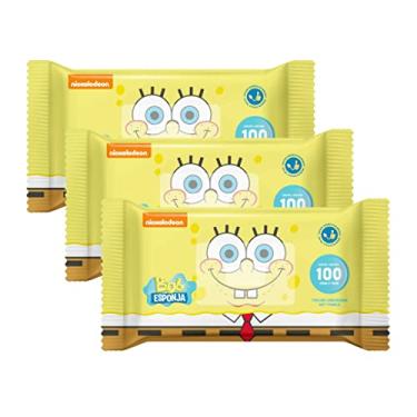 Imagem de Kit Bob Esponja com 3 Toalhinhas Umedecidas Infantil - Sem Álcool Etílico, Dermatologicamente Testado, Hipoalergênico - 19 CM X 13 CM