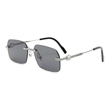 Imagem de Óculos de Sol Masculino Sem Aro Retângulo Preto Retrô Quadrado Óculos de Sol Masculino Gafas De Sol,C04,Tamanho Único