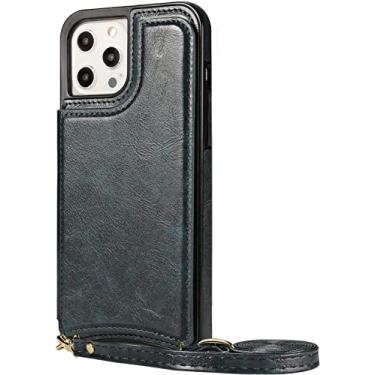 Imagem de IOTUP Capa para iPhone 13/13 Mini/13 Pro/13 Pro Max, capa protetora de carteira de couro PU premium à prova de choque com suporte de cartão Bloqueio RFID (Cor: azul, Tamanho: 13pro max 6,7 polegadas)