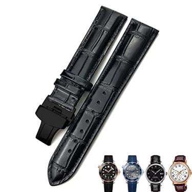 Imagem de JWTPRO 18mm 20mm 22mm pulseira de couro de vaca verdadeiro fecho borboleta pulseira de relógio adequada para Omega Seamaster 300 pulseira (cor: preto preto, tamanho: 22mm)