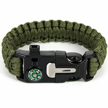 Imagem de Pulseira Tática de Sobrevivência Lorben Bracelete Emergência Trilha Bússola Pederneira Faca Apito