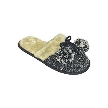Imagem de G.C Pantufas Femininas Tech de Malha com Palmilha de Pele e Arco Pom-Pom - Cores Sortidas, Preto, 7-8
