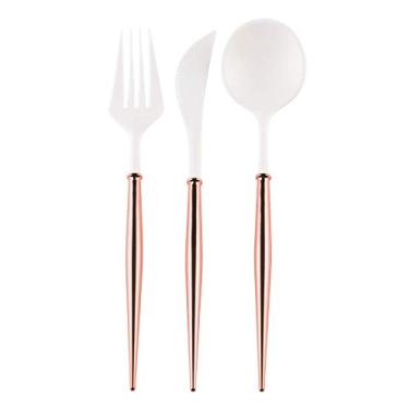 Imagem de Sophistiplate Conjunto de talheres Bella para 12 | Conjunto de talheres de garfo, colheres e facas, conjunto de utensílios de prata reutilizáveis de plástico e prateleira superior para lava-louças |