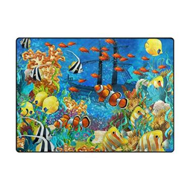Imagem de ALAZA My Daily Sea Fish Tapete de área de navio coral 1,77 m x 1,88 m, sala de estar, quarto, cozinha, tapete impresso, leve e decorativo
