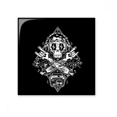 Imagem de Azulejo de cerâmica ilustrado de escuta música preta caveira brilhante decalque adorno de tijolos vitrificados