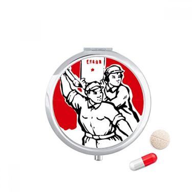 Imagem de Porta-comprimidos patriotismo vermelho papel comunista caixa de armazenamento de remédios dispensador de papel