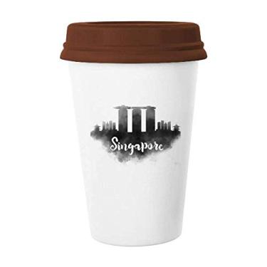 Imagem de Cingapura Lankmark Ink Caneca de pintura de cidade, vidro bebendo cerâmica, copo de cerâmica