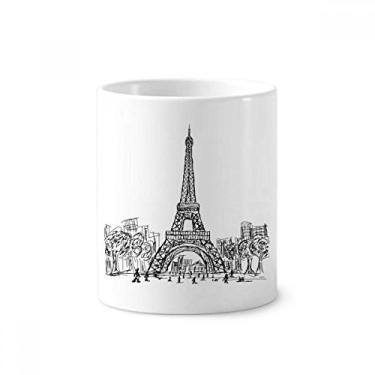 Imagem de Suporte de caneta de escova de dentes quadrado da Torre Eiffel França Paris Caneca de cerâmica com suporte para lápis