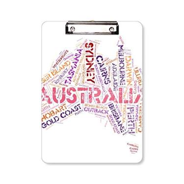 Imagem de Mapa de gosto da Austrália com ilustração de pontos cênicos, pasta, bloco de anotação, placa de apoio A4