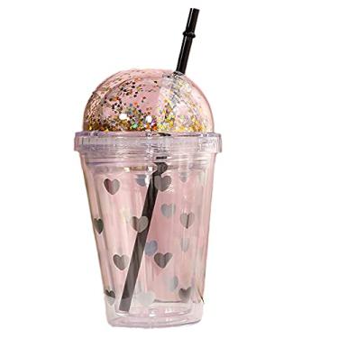 Imagem de Caneca de viagem floral com garrafa de água com glitter de canudo copo de flor roxa copo de festa copo de gelo para aniversário de piquenique (coração de estrela, 380 ml)