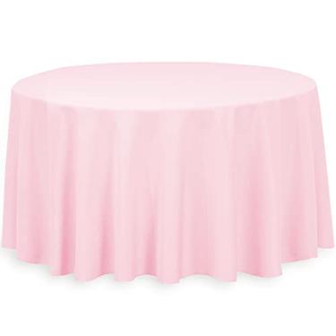 Imagem de LinenTablecloth Toalha de mesa redonda de poliéster rosa de 300 cm