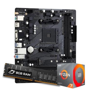 Imagem de Kit Upgrade Processador AMD Ryzen™ 7 5700X + Placa Mãe ASrock A520M-HVS + Memória 8GB DDR4 (1x8GB)