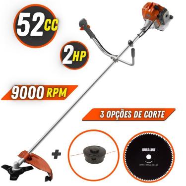 Imagem de Aparador de Grama Á Gasolina Tekna RL520AC TK 52cc Com KIT Completo de Multifunções de Corte Faca 3 Pontas, Disco 80 Dentes e Carretel Fio Nylon