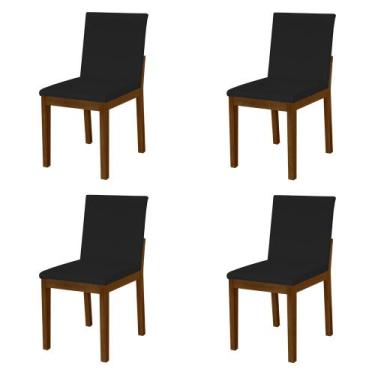 Imagem de Kit 4 Cadeiras De Jantar Luxo Pérola Estofadas Em Veludo Preto Base Ma