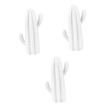 Imagem de 3 Pecas Decoração de cacto Ornamentos de cacto para escritórios Decoração de mesa de cacto Decoração de janela com cacto nórdico trabalhos manuais corte fora branco