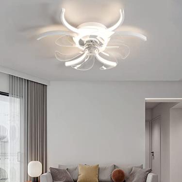 Imagem de Ventilador de teto silencioso com luz e controle remoto LED lustre regulável com ventilador reversível motor DC de 6 velocidades para quarto sala de estar - branco