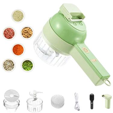 Imagem de Cortador elétrico de vegetais 4 em 1, processador de alimentos sem fio, mini espremedor de lama elétrico sem fio para alho, pimenta, pimenta, cebola, aipo, gengibre, carne com escova