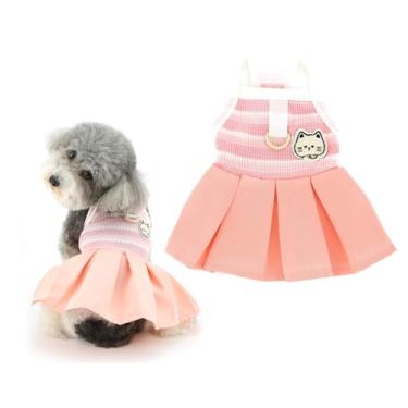 Imagem de Ranphy Vestido para cães pequenos listrado roupas para cães com saia plissada primavera verão colete esportivo chihuahua yorkie roupas de gato, rosa, 2GG