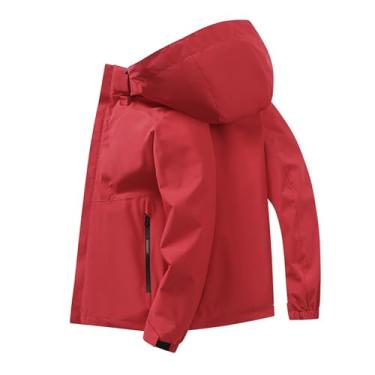 Imagem de Jaqueta masculina leve corta-vento Rip Stop capa de chuva casaco cor sólida bolsos laterais jaqueta, Vermelho, GG