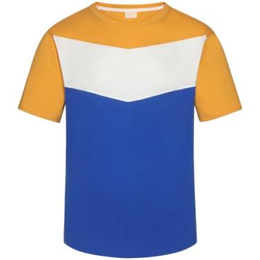 Imagem de Camiseta masculina Eocivvi Color Block casual manga curta básica de verão gola redonda costura cor contrastante, Amarelo, azul, M