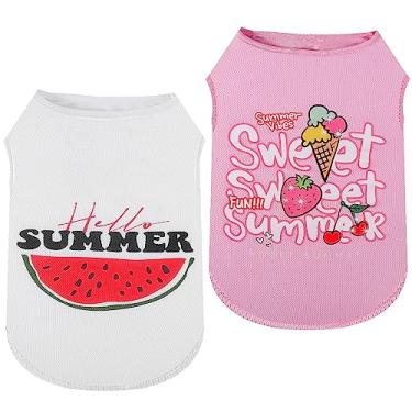 Imagem de Pacote com 2 roupas de camisa para cães: colete macio para cachorrinho fofo camiseta sem mangas verão engraçado estampa de frutas roupas para cães leves e respiráveis camisetas para cães PP