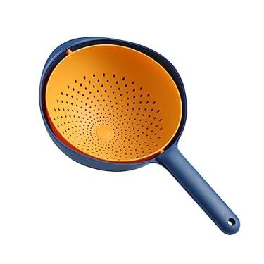 Imagem de Cesto de drenagem com alça bacia de lavagem vegetariana cesta de drenagem de arroz tigela de coador de macarrão coador de aço inoxidável portátil cestas de plástico cesta de