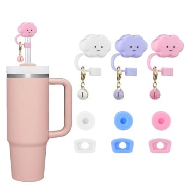 Imagem de Juome 9 conjuntos de acessórios para Stanley Cup, tampa de cobertura de canudo nuvem com pingente de letra para copo Stanley de 30 e 1,134 g com alça, tampa de derramamento/vazamento, topo de palha de