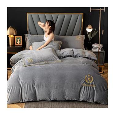 Imagem de Jogo de lençol de luxo de 4 peças, capa de edredom Queen verde-oliva e luxuosa, macio, estilo simples, capa de edredom com 2 fronhas, forro de cama (E 1,5 m)