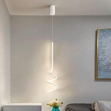 Imagem de Modern Helix LED luminária pendente preta regulável longa faixa branca lustre barra linear luminária 22W espiral torcida lâmpada de teto suspensa para cozinha quarto banheiro fazenda