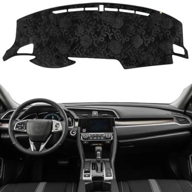 Imagem de KEYOOG Capa de painel para painel de instrumentos adequada para Ho-nda Civic 2021-2016 (sem modelos HUD), tapete antirreflexo, protetor solar antiderrapante (flanela)