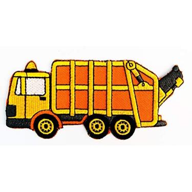 Imagem de Caminhão Desenhos Animados Lixo Laranja DIY Remendos Adoráveis Crianças 10 x 5 cm MEGADEE Patch Badge MotoGP Racing Vintage Clássico Motociclista Racer Club Costurar Ferro no Logo Bordado (Carro