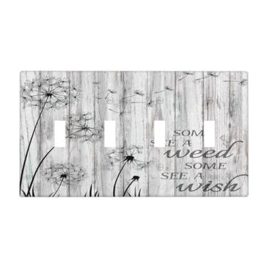 Imagem de Wpshijia Placa de interruptor de luz decorativa rústica dente-de-leão country floral 4 gangues placa de interruptor de parede com interruptor quádruplo placa de interruptor elétrico para decoração de