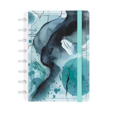 Imagem de Caderno de Disco ISCOOL Inteligente Lírico Abstrato Aquarela Preto e Azul P